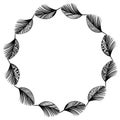 Round frame with doodle feathers. Vector element for design.