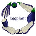 round frame with eggplant in different positions