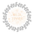 Round frame from floral pattern and inspiration text HALLO SUMMER - vector