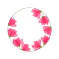 Round frame with flowers for an inscription, congratulation, holiday, greeting.