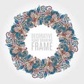 Round frame of flowers and some floral elements. Nice soft colors. Hand draw illustration. Greeting card. Royalty Free Stock Photo