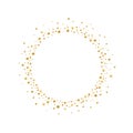 Round frame with gold confetti stars and circles isolated on white background. Royalty Free Stock Photo