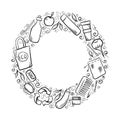 Round frame with hand drawn Zero Waste objects. The object is separate from the background. Vector template Royalty Free Stock Photo