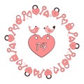 Round frame of heart keys and a heart-lock with a heart for February 14 Royalty Free Stock Photo