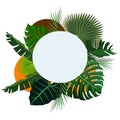 Round frame with leaves - banana, taro and palm leaves Royalty Free Stock Photo