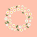 Round frame made of Camomile. Vector small flowers illustration on a cute colored background. Nature design summer card Royalty Free Stock Photo