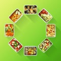 Round frame made with healthy take away food Royalty Free Stock Photo