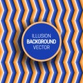 Round frame on orange blue optical illusion background of moving zigzag pattern