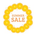 Round frame of orange slices Summer citrus bright design sale. Vector illustration isolated on white