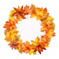 Round frame with orange and yellow maple leaves. Autumn wreath Royalty Free Stock Photo