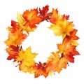 Round frame with orange and yellow maple leaves. Autumn wreath Royalty Free Stock Photo