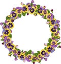 round frame with pansy flowers, wreath for background, texture, pattern, frame or border.vector illustration of pansies