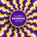 Round frame on purple yellow optical illusion hypnotic background of rotating broken stripes