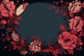 a round frame with red flowers and butterflies on a black background Royalty Free Stock Photo