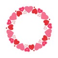 Round frame of red hearts for Valentine's Day, isolated on white background. Vector flat illustration. Royalty Free Stock Photo