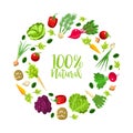 Round frame of root vegetables and greens. Vector illustration on a white background. Royalty Free Stock Photo