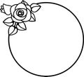 Round frame with rose flowers, black and white vector illustration Royalty Free Stock Photo