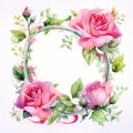 Delicate Watercolor Rose Frame On White Background Royalty Free Stock Photo