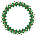 Round frame in shape of wreath with holly berry.