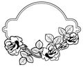 Round frame with stylized roses silhouettes. Raster clip art.