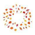 Round frame template with autumn leaves, copy space, stock vector illustration, isolated on white Royalty Free Stock Photo