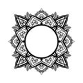 Round frame with tracery black and white zen mandala. The object is separate from the background. Vector delicate doodle template