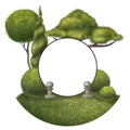 Round frame with trees around. The park is isolated on a white background. template
