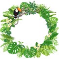 Round Frame with Tropical Plants and Toucan