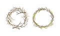 Round frame of twisted branches set. Wreath made of dried branches vector illustration Royalty Free Stock Photo