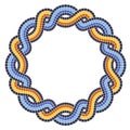 Round frame with two interweaving mosaic braid, border with interlacing pattern, mosaic pigtails circle