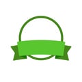 Round frame, vector ribbon. Green Eco bio sign symbol, sticker, decoration flat design badge, illustration isolated on white