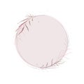 Round frame. Vintage illustration. Hand drawn green and pink branches. Frosted pink glass. White background. Royalty Free Stock Photo