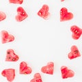 Round frame of watermelon pattern on white background. Valentine`s day pattern concept. Flat lay, top view Royalty Free Stock Photo