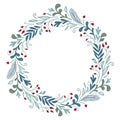 Winter flora round frame. Vector card template. Christmas design