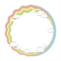 Round frame wreath of rainbow stripes and white clouds, the edge of blue sky vector object isolated on white background. Royalty Free Stock Photo