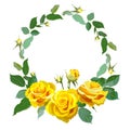 Round frame with yellow realistic roses.