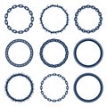Round frames from chain thorn and rope, vector design elements set. Royalty Free Stock Photo