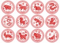 Round frames Chinese zodiac signs. Animals types of astrological calendar, Asian horoscope, traditional decor twelve Royalty Free Stock Photo