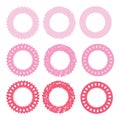 Round frames, pink curly with wavy edge, simple flat vector isolated on white background Royalty Free Stock Photo