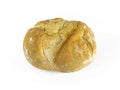 Round French bread baked in a bakery, on a white background