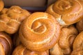 Round fresh challah for sale at local market