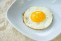 Round fried egg in the plate