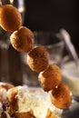 Fried mozzarella cheese balls mozarella fritta, appetizer. Restaurant dish. Macro Royalty Free Stock Photo