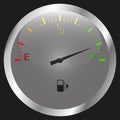 The round fuel gauge is realistic. Detail of the dashboard of a motorcycle car and other transport. White. Isolated on black