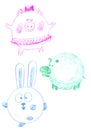 Round funny animals, drawing