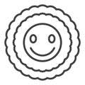 Round Funny Smiling Flower vector outline icon or symbol in Groovy style