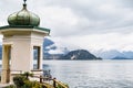 Round gazebo with a dome on the shore of Lake Como. Villa Monastero, Italy Royalty Free Stock Photo