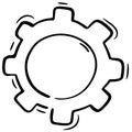 Round gear, settings icon, vector isolated element in doodle style, black outline, white background Royalty Free Stock Photo