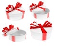 Round gift box decorated with red ribbon bow. Set Royalty Free Stock Photo