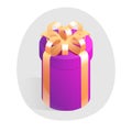 Round gift box with golden bow. Isometric vector icon. Royalty Free Stock Photo